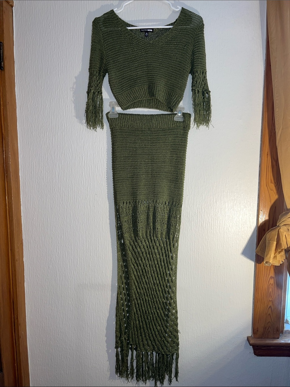 Green Knit Two-Piece Fringe Set